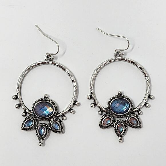 Silver Boho Queen Labradorite Earrings - Picture 1 of 5